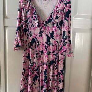 Lilly Pulitzer Pink and Navy Floral Long Sleeve Dress